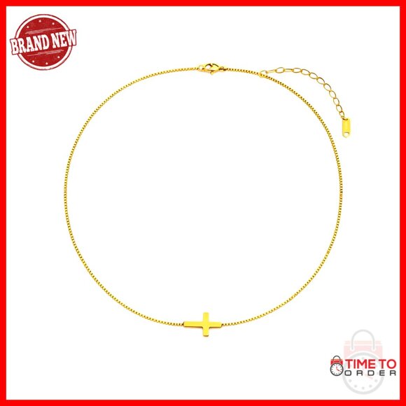 14k Gold Cross Necklace Petite Crucifix Pendant 50cm Chain